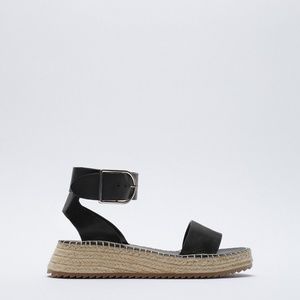 Zara Leather Black Espadrille Ankle Strap Platform Sandals 39/ 8.5